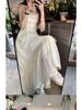 Summer 2025 Women's Ruffle Strap Sundress - Sweet French Waist-Slimming Long Dress