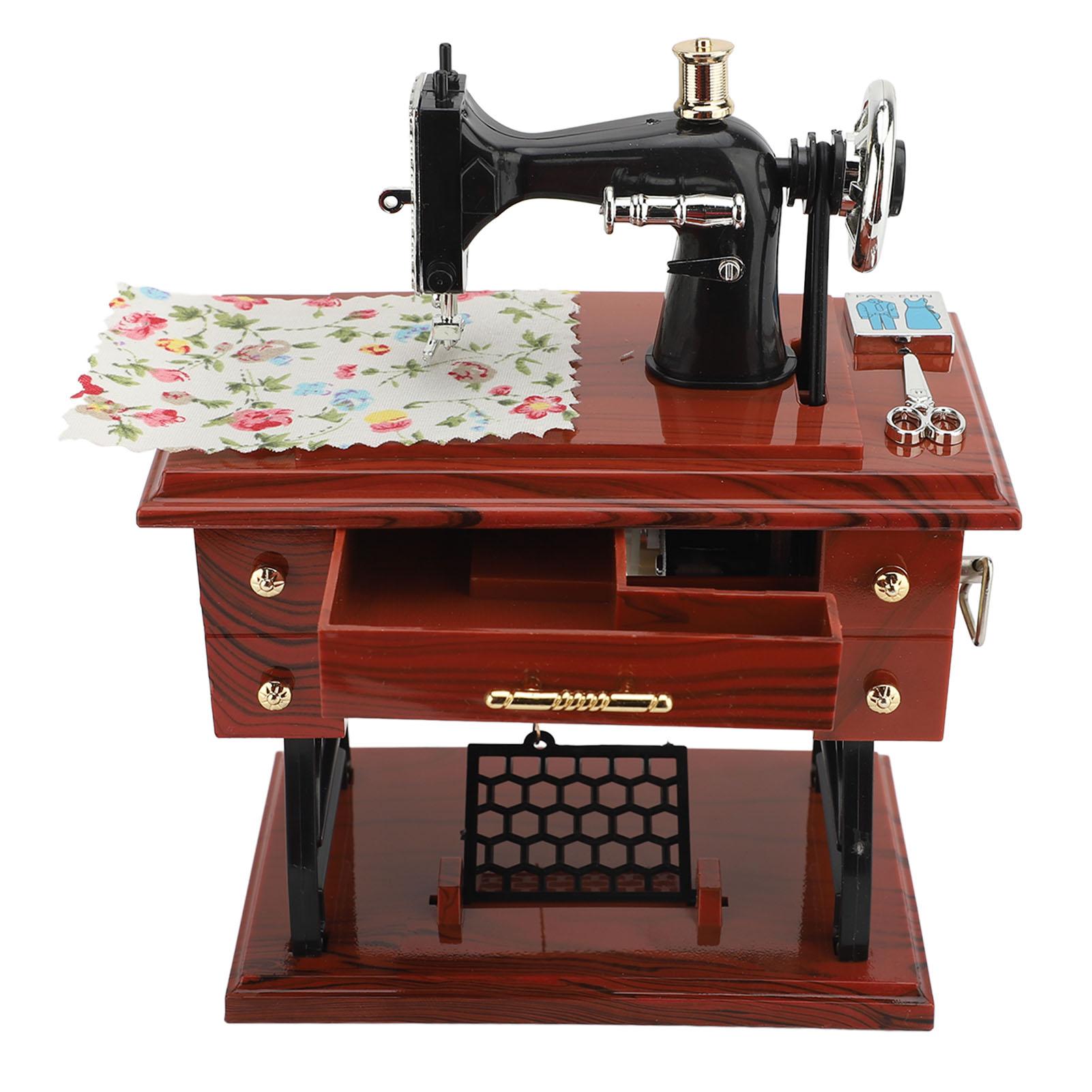Wosawe Outdoor Sports Sewing Machine Music Box Hand Crank Musical Box Vintage Sewing Machine Desk Decoration