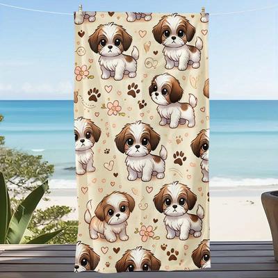 1 szt. Uroczy Szczeniak Shih Tzu Ręcznik Plażowy, Miękki Puszysty Pies Ręcznik Plażowy, Ręcznik Plażowy Wielorozmiarowy, Urocza Dekoracja Łapki Zwierzęcia