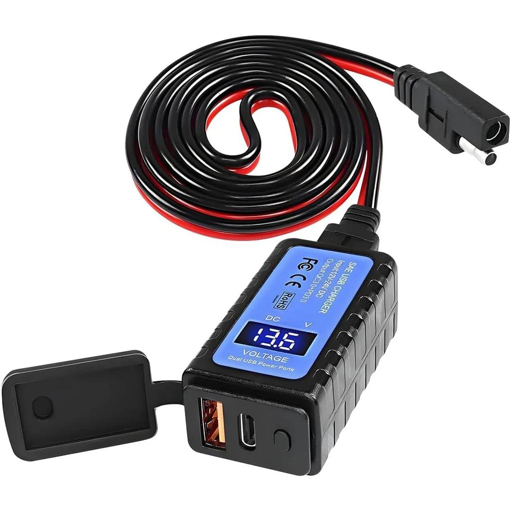 QC3.0 PD Motorcycle USB Charger Waterproof 12V Power Supply Adapter with Switch LED Voltmeter Socket Moto Phone Charger,Hot Sale