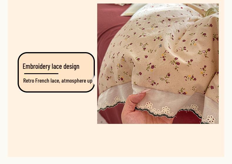 Spring/Summer Washed Cotton Lace 4-Piece Set - Retro French Princess Style for Student Dormitories
