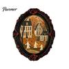 Decorative Metal Cabinet Stickers Halloween Wooden Refrigerator Magnets, Vintage Gothic Oval Frame Fridge Magnets with Witch Niche Holiday Souvenir