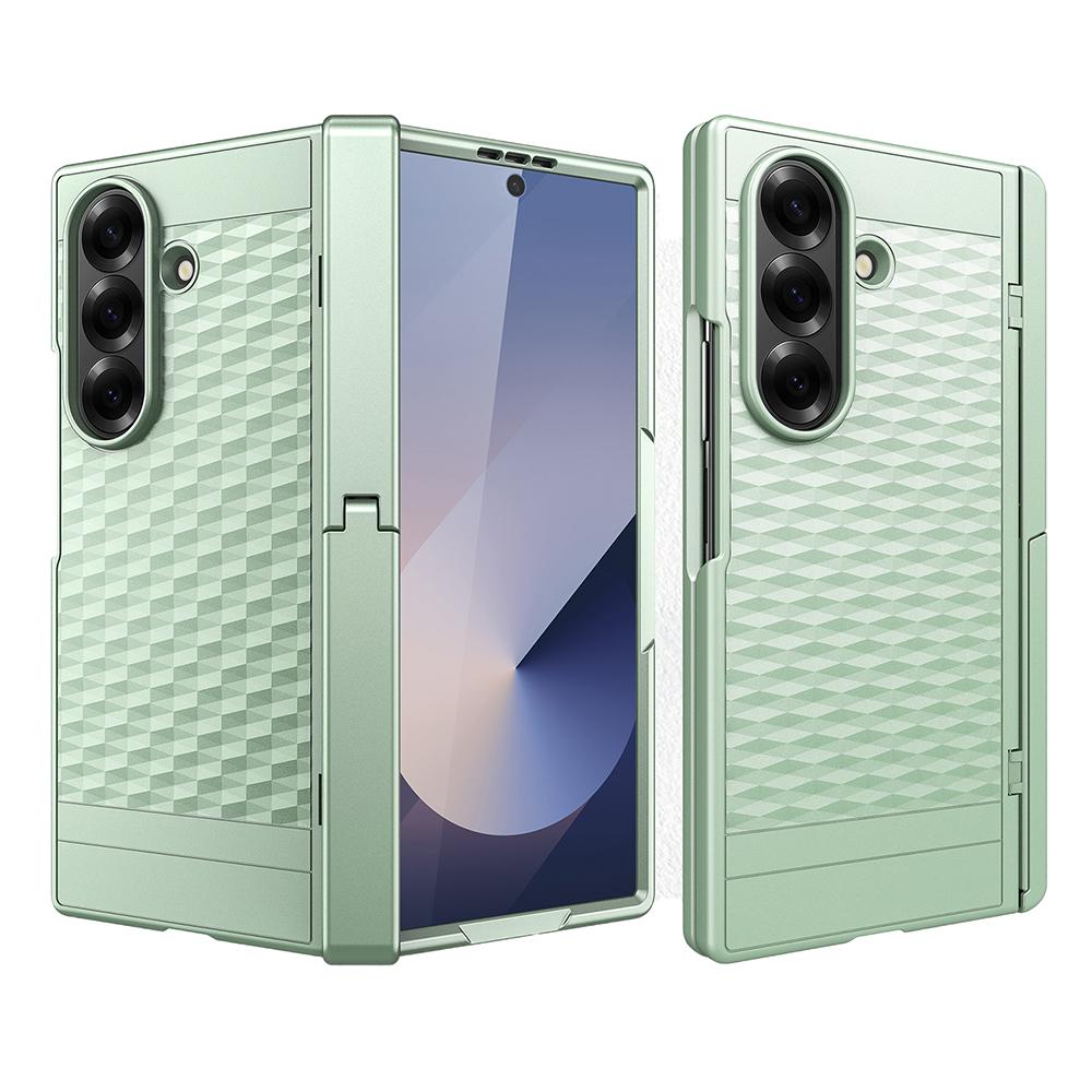 

For Samsung Galaxy Z Fold7 5G Case Cube Pattern Magnetic Spring Hinge Kickstand PC Phone Cover with Screen Film Mint Green