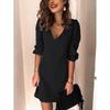 Spring Fashion Women's Dress Puff Long Sleeve V-neck Dresses Female Summer Elegant Loose Casual Clothes Ladies