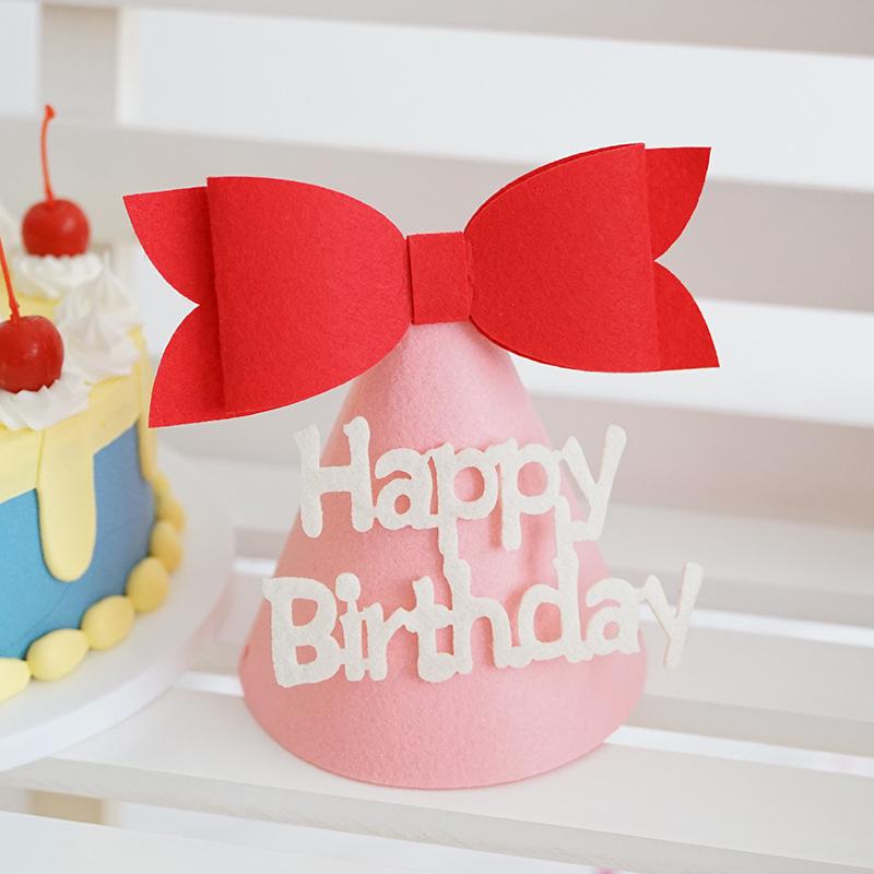 Xiaohongshu Cute Korean Smiley Face Bow Felt Baby Birthday Hat for 100-Day Party