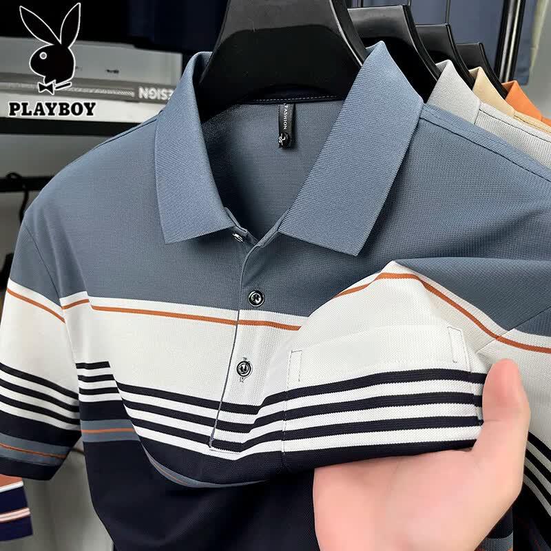 PLAYBOY Men s Ice Silk Striped Polo Shirt 56