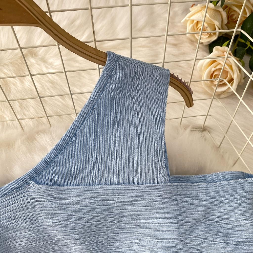 Summer Women Sexy One Shoulder Striped Knitted Office Work Sweater Sheath Dresses