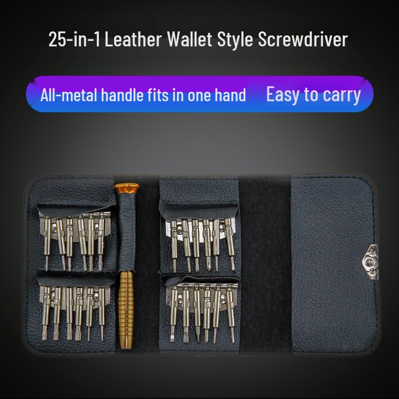 25-in-1 Precision Tool Set: Leather Case Screwdriver for Mobile Phone, Watch, and Glasses Repair