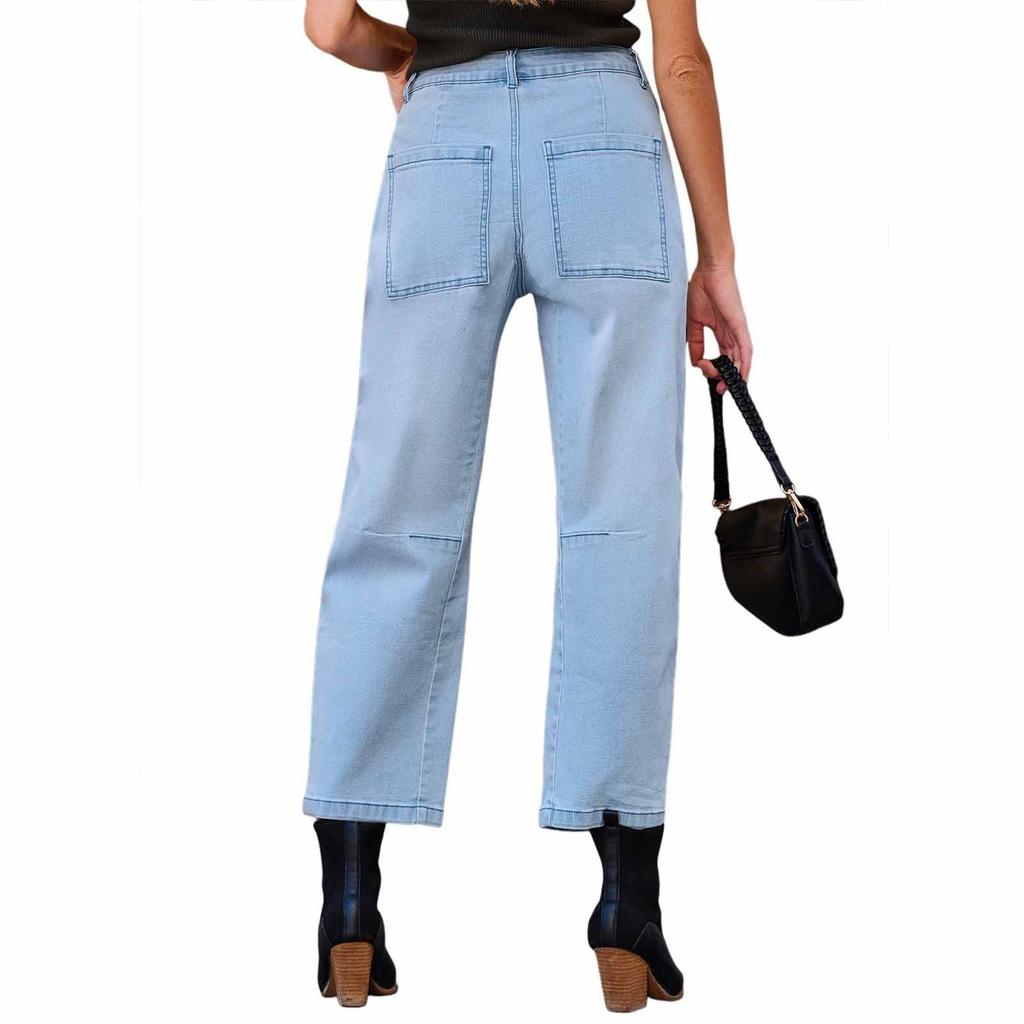 Womens Baggy Barrel Jeans High Waisted Wide Leg Boyfriend Denim  Pants