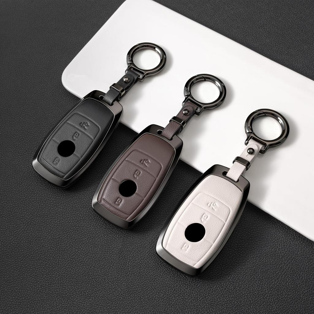 [PIMOHI] Compatible with Mercedes Benz Key Case Metal Genuine Leather