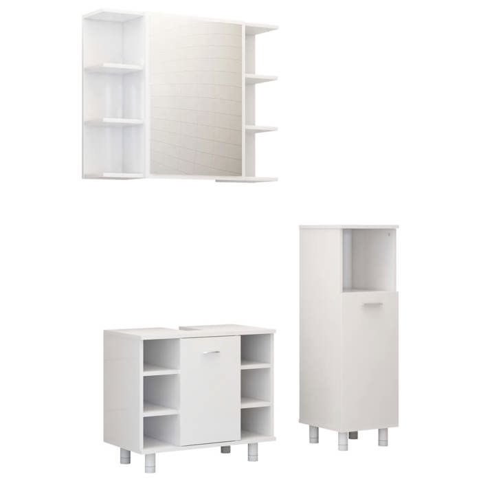 Ensemble de meubles de bain - VIDAXL - 3 pcs - Bois d'ingénierie - Blanc - Rangement optimisé