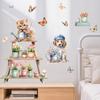 Cartoon Cat Flowers Potted Plants Wall Stickers Fake Windows Warm Bedside Bedroom Decorative Decal Stickers Wallpaper