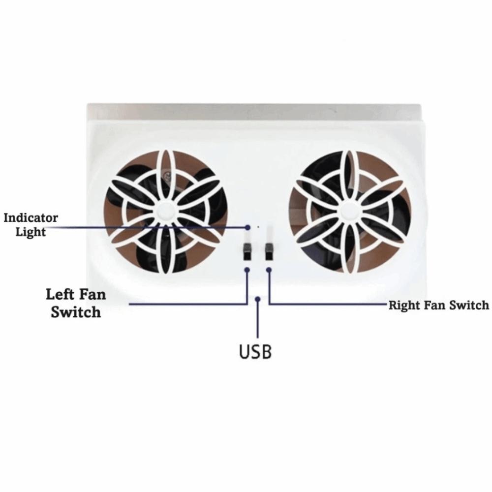 USB Charging Solar Powered Fan Dual Fans Car Exhaust Fan Auto Cooler Radiator Fan RV Driving