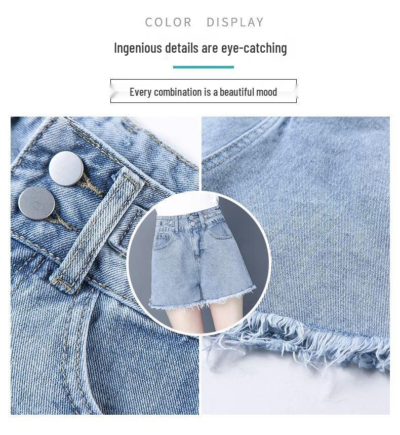 Women's Frayed Denim High-Waist A-Line Shorts for Summer