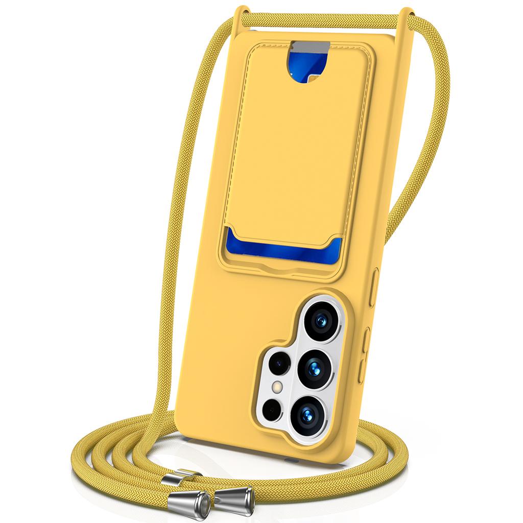 למארז Samsung Galaxy S26 Ultra, כיסוי אחורי לטלפון מסיליקון נוזלי עם מחזיק כרטיסים ורצועת צוואר