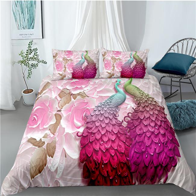 Peacock Duvet Cover King Queen Size Hummingbird Dragonfly Bedding Set Flowers Birds Quilt Cover Floral Animals Comforter Cover