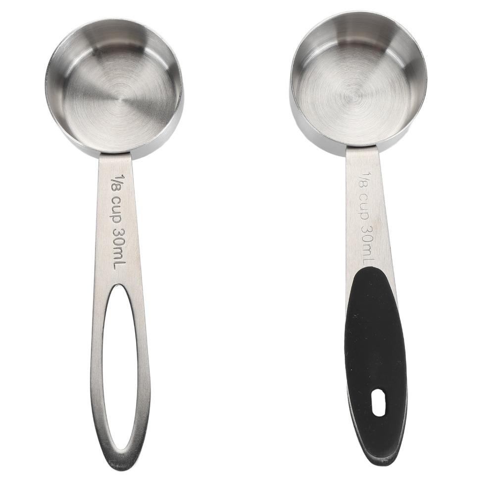 2pcs set Black Silicone Handle Stainless Steel Measuring Spoon Coffee Bean Measuring Spoon Kitchen