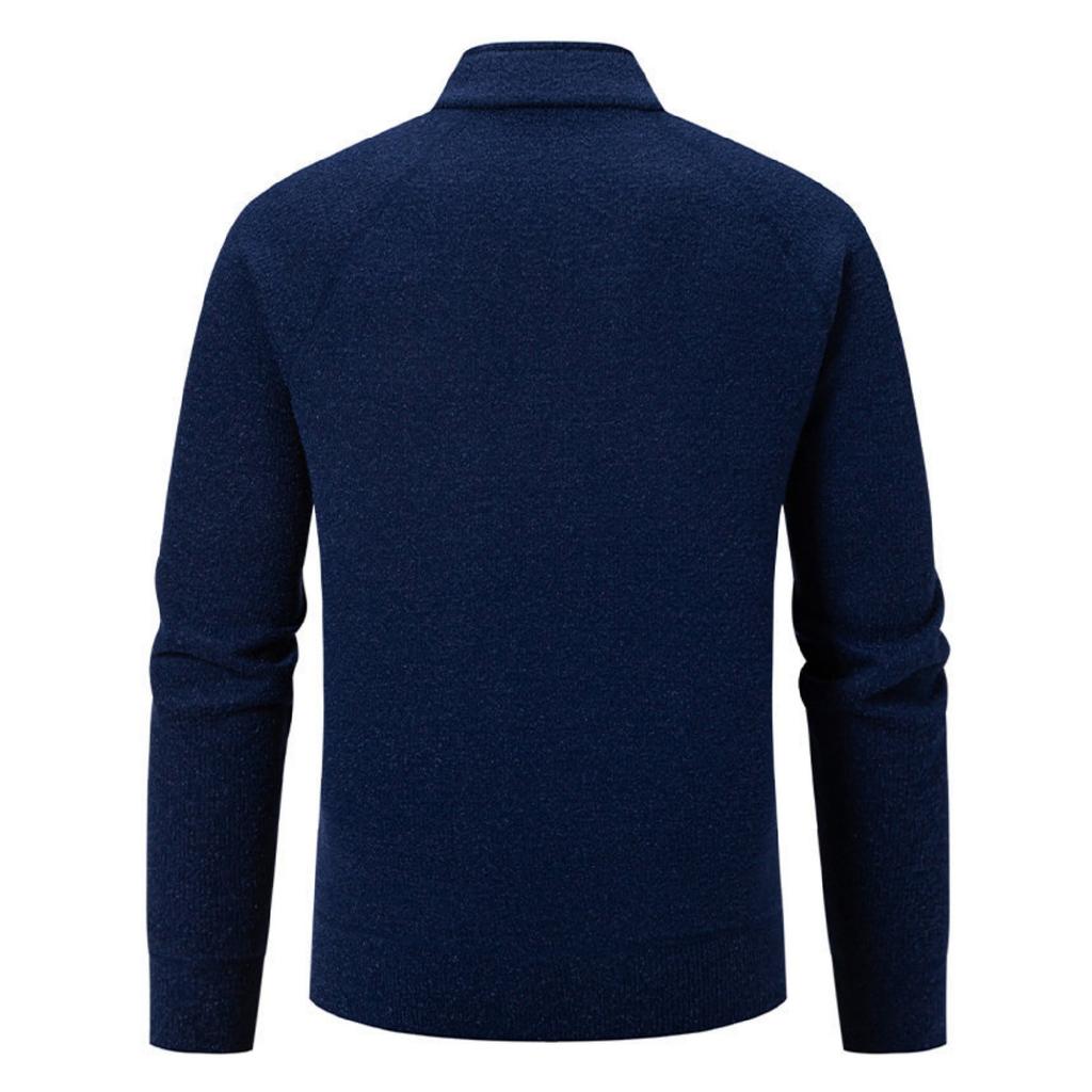 Men's Casual Solid Color Thickened Sweater, New Men's Stand-up Collar Semi-zipper Fitted Knitted Sweater