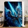 "Blue Glowing Sword with Angel Wings" Print Blanket Soft and Cozy Perfect for the Living Room Bed Sofa or a Nap,gift