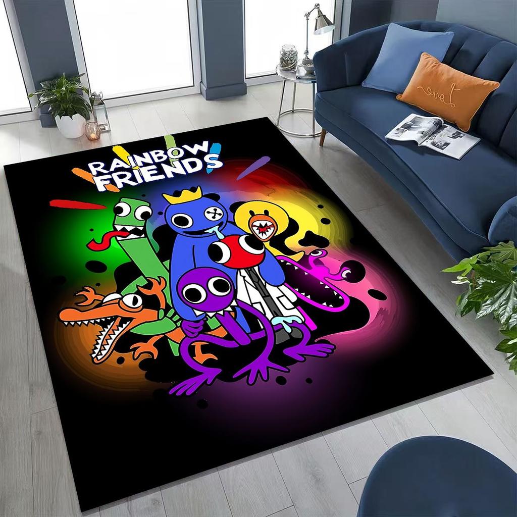 Spiel 3D R-Rainbow F-Friends Cartoon Kunst Teppich für Schlafzimmer Wohnzimmer Sofa Zuhause Fußmatte Dekor,Große rutschfeste Kinderspiel-Bodenmatte