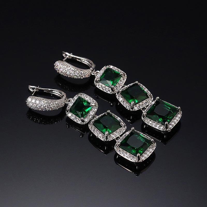 Europejskie i Amerykańskie Luksusowe Błyszczące Kwadratowe Kolczyki z Cyrkoniami i Kolorowymi Kamieniami Szlachetnymi
