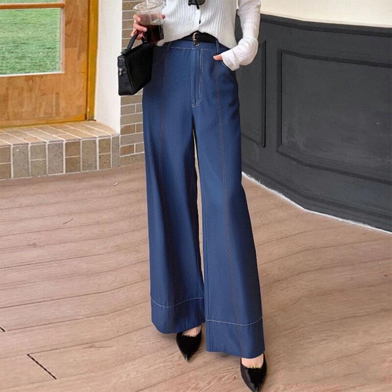 

ZANZEA Женские повседневные однотонные свободные длинные брюки 4XL синий