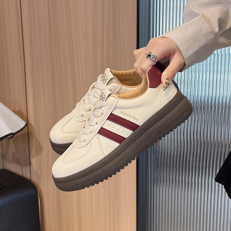 Thick-soled Non-slip German Training Shoes Women's Summer 2025 New Fashionable Versatile and Comfortable Sports and Leisure Lace-up White Shoes