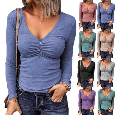 Ανοιξιάτικο Γυναικείο Σέξι Στενό T-shirt Μονόχρωμο Μακρυμάνικο Μπλουζάκι Μεγάλα Μεγέθη Τοπ