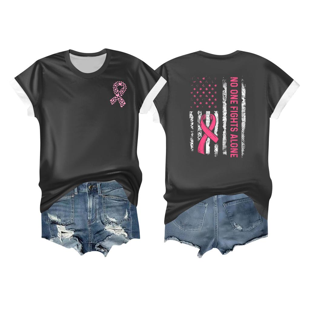 Women's Breast Ribbon Printed Casual Short Sleeve