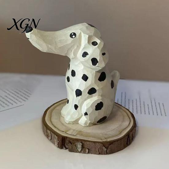 Artistic Wood Craft Gift Handmade Dalmatian Dog Wooden Ornament, Hand Carved Basswood Niche for Her Animal Figurine, Creative Sculpture Home