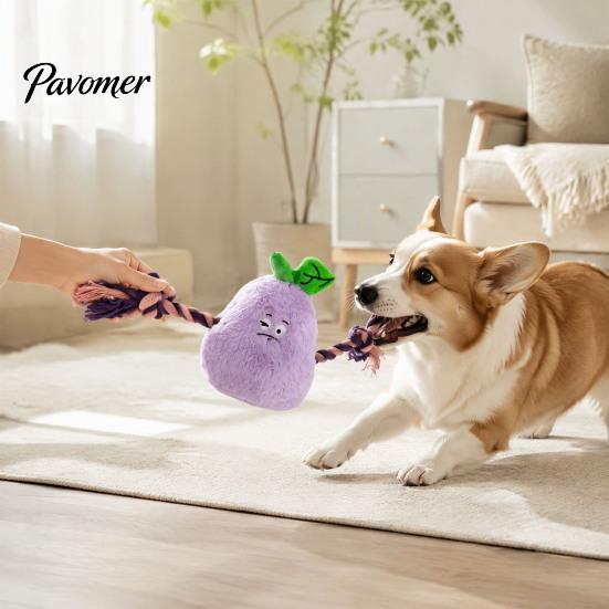 Aggressive Chewer Toy Stuffed Vegetable Dog Toy, Interactive Squeaky Chew Plush Carrot Eggplant Green Pepper with Rope Arm for Tug-of-war, Small