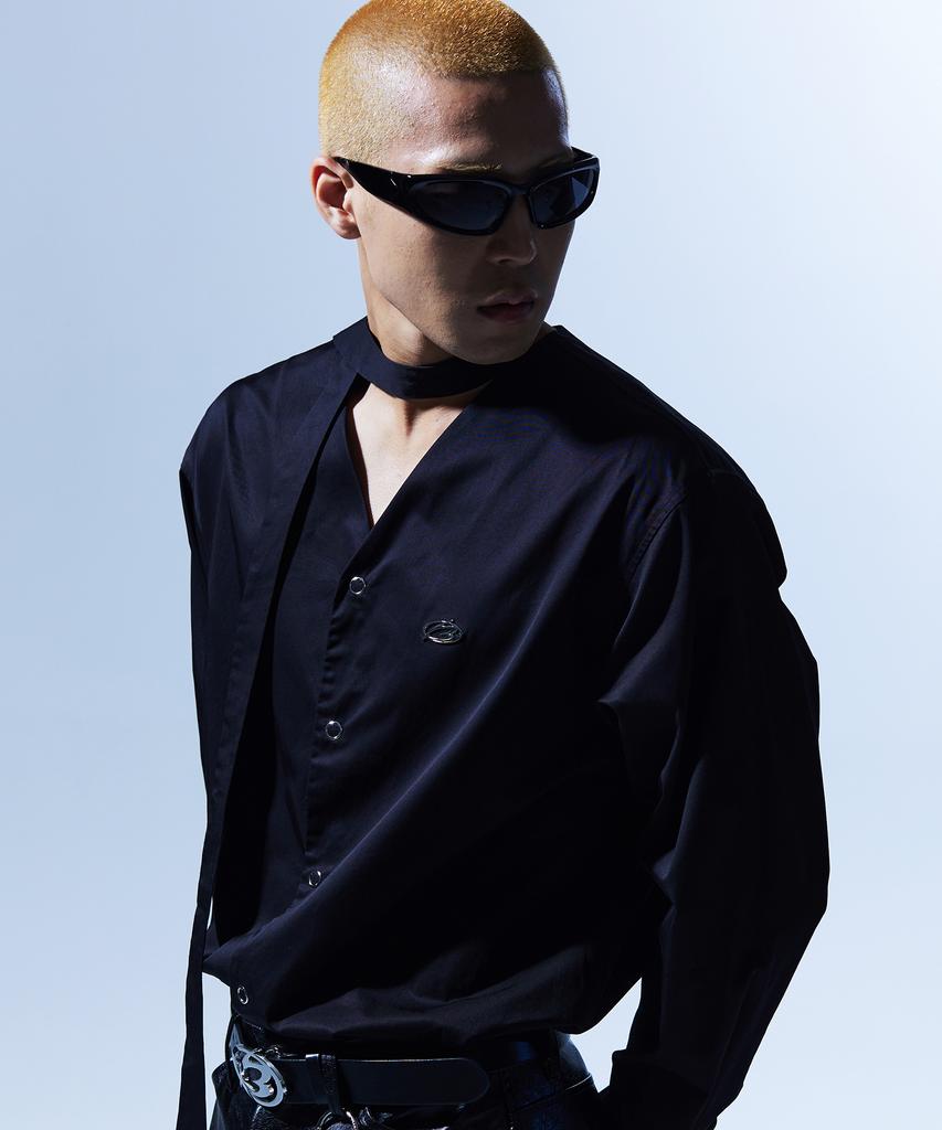 MORE THAN BLACK Logo Cardigan Shirt
