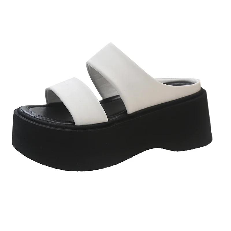 

Летние Уличные Современные Шлепанцы Высокий Каблук Плоская Подошва с Женской Обувью 2024 Высокое Качество Натягивающиеся Неглубокие Однотонные Женские Шлепанцы 35