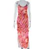 Abito Sexy Halter da Donna Stampa Avvolgente Petto Manica Manica Cinturino con Gli Stati Uniti Spacco Posteriore Vita Media Abito Irregolare