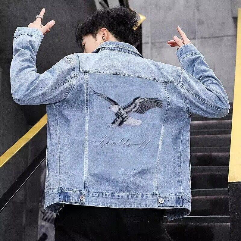 Men's Korean Style Embroidered Denim Jacket - Trendy, Loose, Casual for Spring and Autumn.
