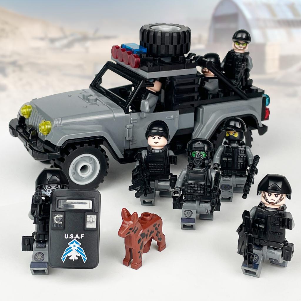Package Small Particles Building Block Toy Miniature Weapon M-27 Off-Road Vehicle Pickup Truck Swat Car