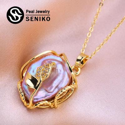 SENIKO Süßwasserperlen-Anhänger-Halskette für Frauen, Zirkonia-Anhänger, Blumen-Halskette, Perlenschmuck