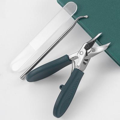 Paslanmaz Çelik Tırnak Makası Kavisli Bıçak Kalın Tırnaklar için Ayak Tırnağı Makası Cam Törpü ve Kılıflı 3'lü Set Ergonomik Kaymaz Sap Tırnak Makası