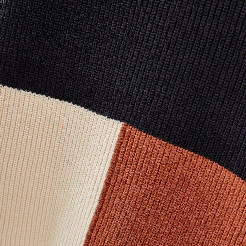 Vintage Women's Color-block Sweater Autumn Winter Loose Crew Neck Pullover Knitwear Short Stretch Knit Top Cropped Jumper