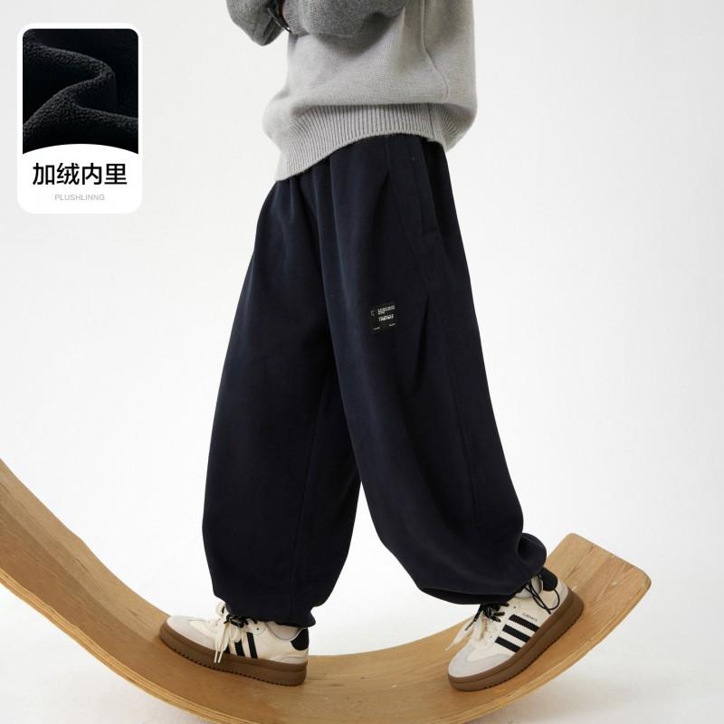 Boys Winter Fleece Lined Sweatpants Loose Fit Wide Leg Pants 2026