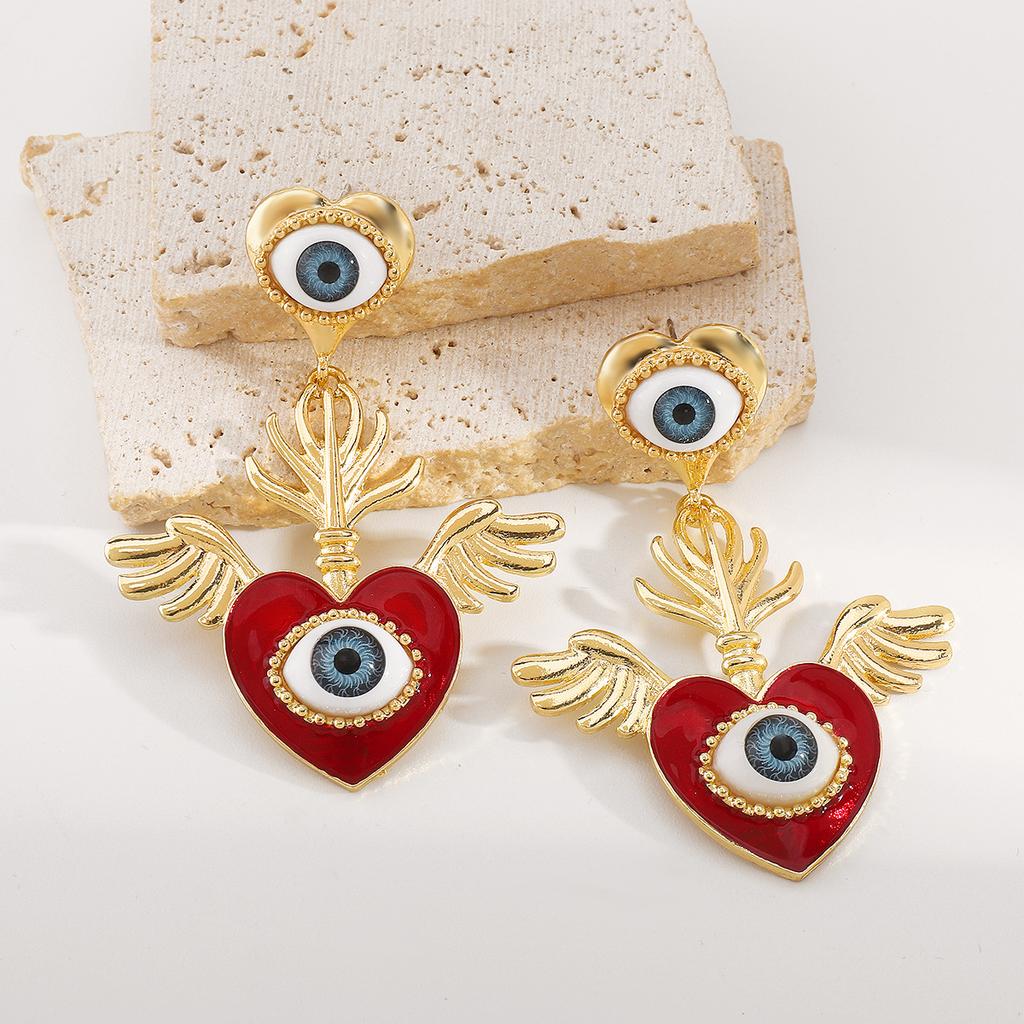 Women European American Fashion Eye Senior Sense Earrings Unique Personality Love Oil Drip Stud Earrings