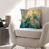 2D Flat- Boho Tropical Teal Macaw Parrot Throw Pillow Cover Gold Foil Palm Leaf Cushion Case for Home Decor