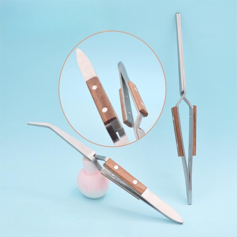 1Pc Stainless Steel Wooden Handle Multifunctional Shaping Clip Nail Shaping Clip Shaping Clip Crystal Nail Extension Tweezers Nail Art Tool