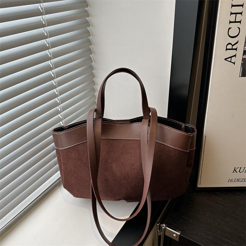 

Luxury Handbags Fashionable High-end Simple Frosted Suede Women s Shoulder Bag Coffee-colored Mother-and-child Bag Zipper Wallet 26X7.5X22CM