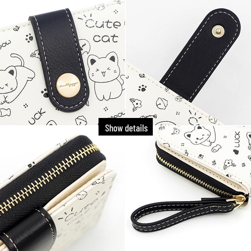 Women's Short Wallet - Cute Kitten Design PU Leather Snap Coin Purse & Clutch