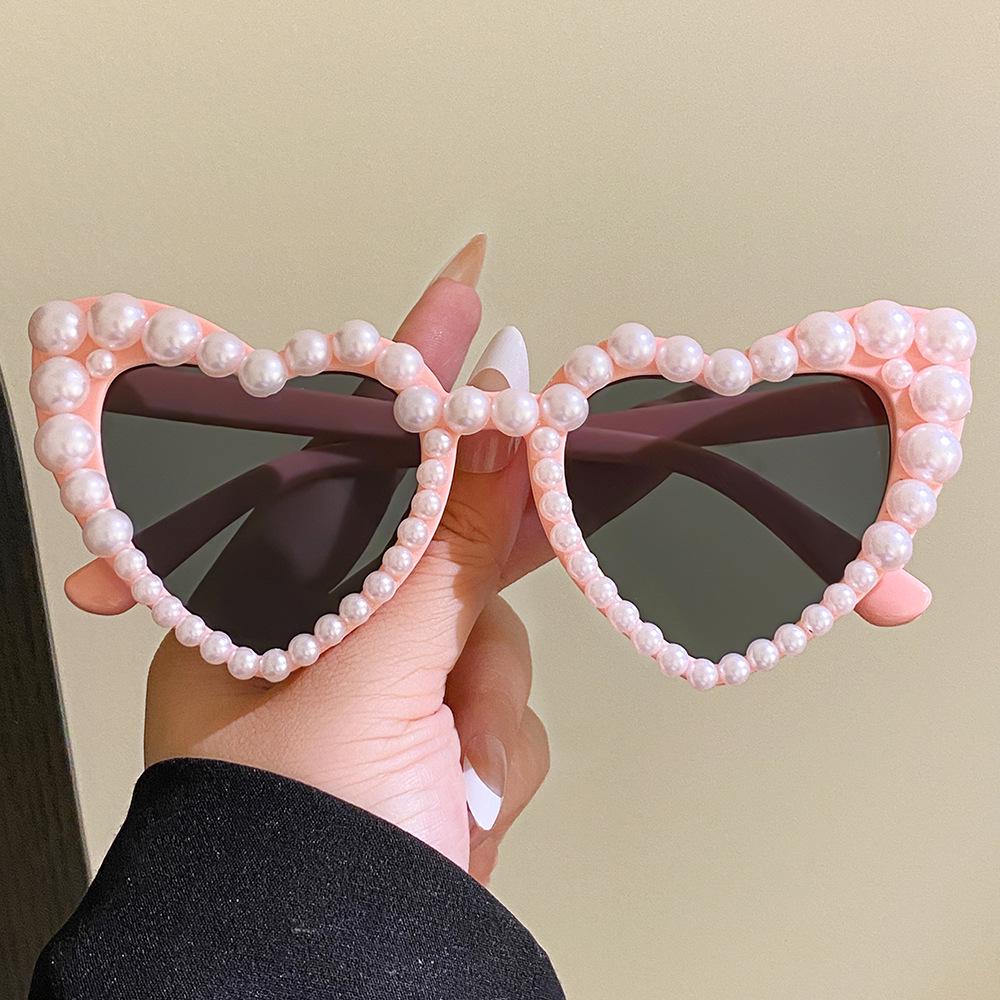 Heart-Shaped Exaggerated Party Sunglasses with Pearls - Handmade Fashion for Women
