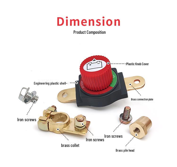 High-Current Brass Battery Terminal with Integrated Disconnect Switch and Detachable Knob for Car Modification