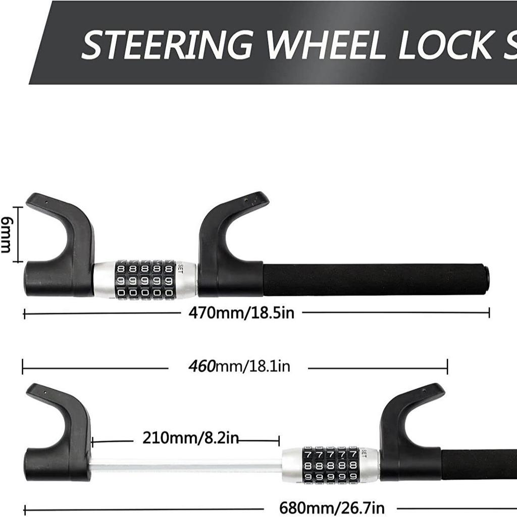 Car Steering Wheel Lock with Combination Code, Telescopic 2-Section Anti-Theft U Lock