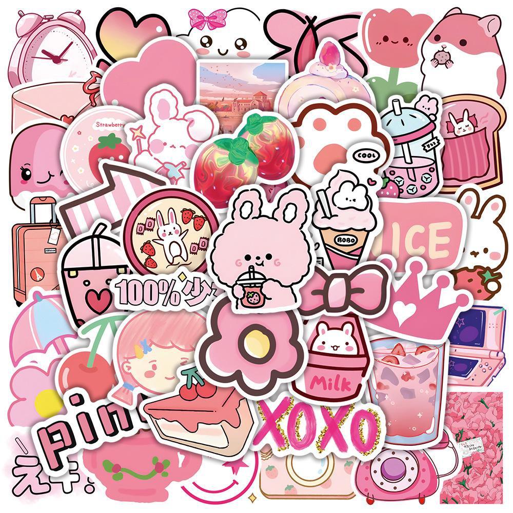 62pcs Cute Pink Stickers Kawaii Graffiti Stickers for DIY Luggage Laptop Skateboard Motorcycle Bicycle Stickers