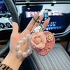 Camellia Love Mirror Keychain Diamond-encrusted Portable Folding Mirror Car Key Chain Bead String Bag Pendant
